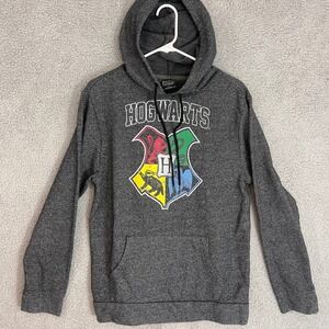 Harry Potter‎ Mens Medium Hogwarts Houses Crest Graphic Gray Hoodie Sweater
